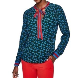 Boden Riley Blouse Tie Neck Women's US 8 Long Sleeve Floral
